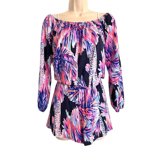 Lilly Pultizer Lana Off Shoulder Size Small EUC Romper Shorts - Picture 9 of 10